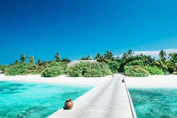Тропический Пляж Панорама Мальдивах — стоковое фото