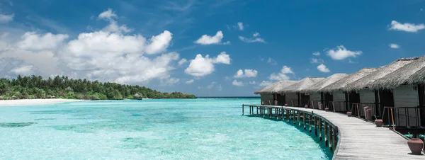 Bungalows Água Panorama Sobre Maldivas — Fotografia de Stock