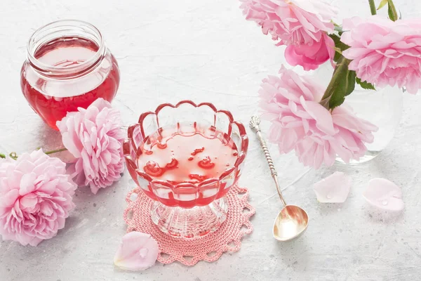 Confettura Fiori Petalo Rosa Vaso Vetro Una Sana Colazione Sfondo — Foto Stock