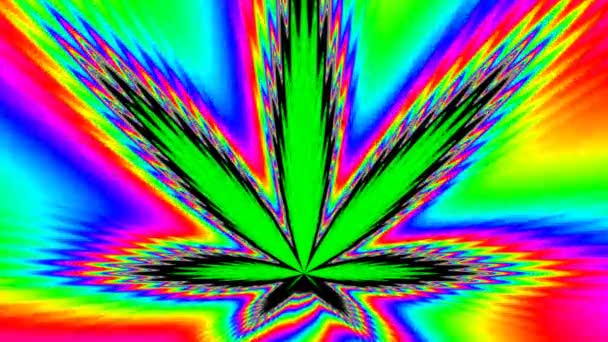 Neon Brippy Trippy Psychedelic Lsd Kenevir Marihuana Yaprağı — Stok video
