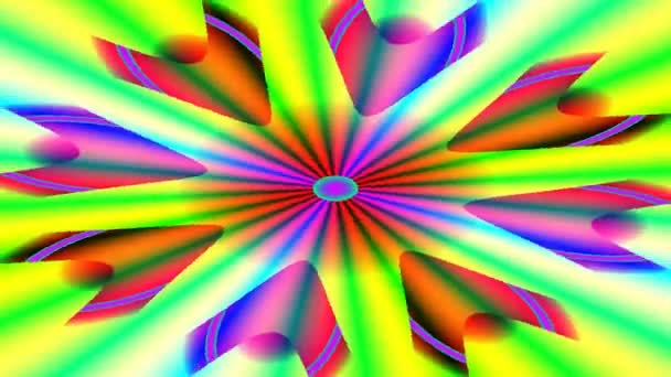 Pulserande ringar av starka 70-tals heta neonpsykedeliska ljusstrålar — Stockvideo