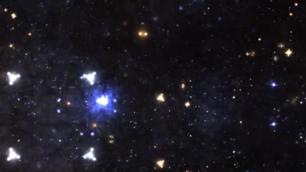 Létání rychle kolem náhodného hvězdného pole jasných hvězd — Stock video