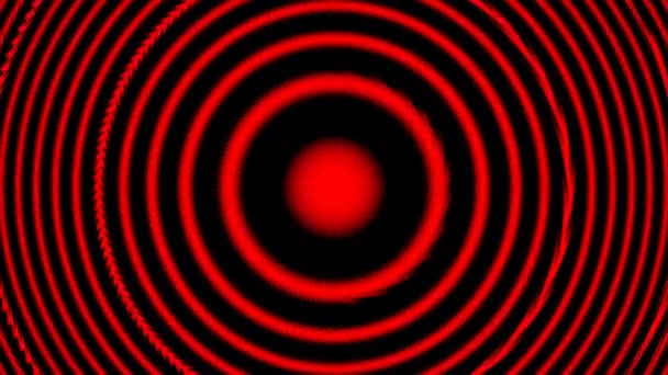 Czerwone koncentryczne pierścienie światła nad czernią — Wideo stockowe