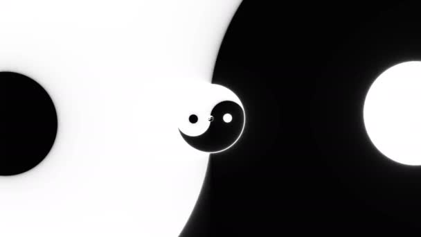 Vliegen uit Dan Terug naar Recursieve Yin Yang Symbolen Teken — Stockvideo
