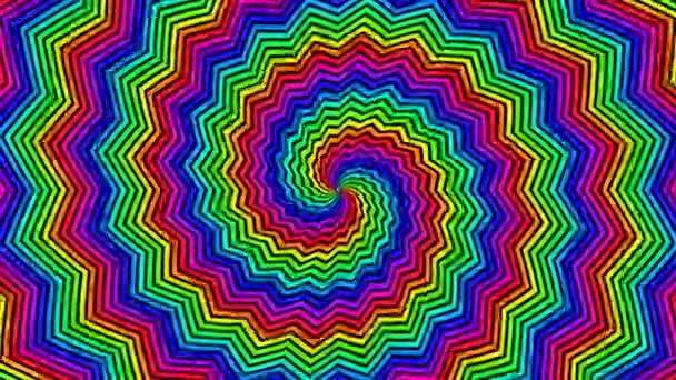 Ljus regnbåge spektrum av färger trappas upp i par av spiraler expanderande — Stockvideo