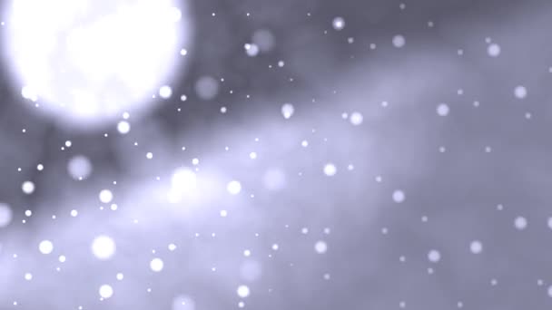Nevada nieve cayendo fondo con la luna en la distancia Navidad invierno — Vídeo de stock