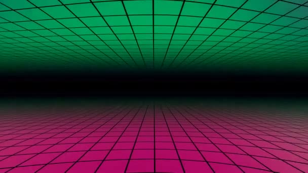 Azul piso roxo Cieling 80 Retro Cyber Room infinito — Vídeo de Stock