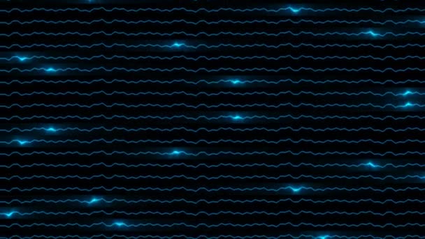 Pequenos pedaços de energia elétrons sinais luzes se movendo comunicando ao longo das fileiras — Vídeo de Stock