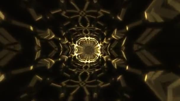 Pulserende elektrische signalen richting kijker in rare eindeloze tunnel Cyberpunk — Stockvideo