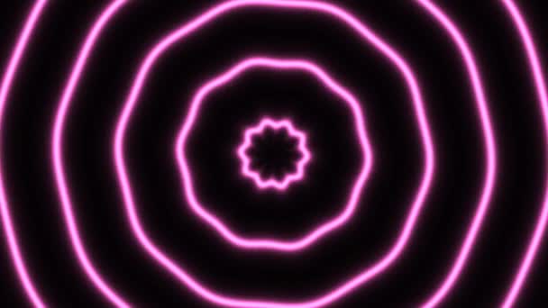 Rosa neon ljusringar Koncentriska — Stockvideo