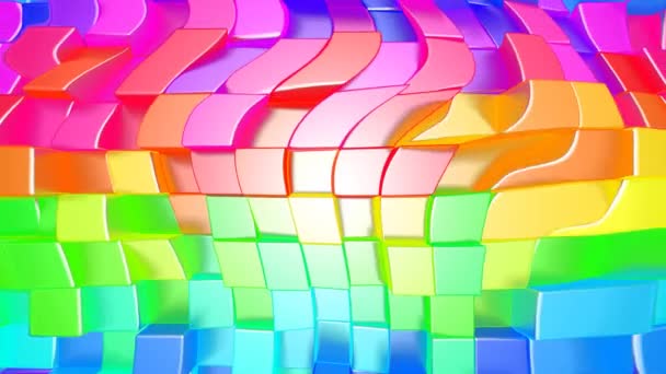 Wibbly Wobbly Grid of Rainbow Spectrum Colored Blocks — Stock Video