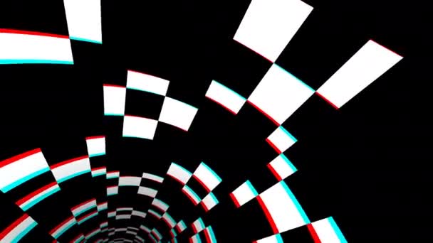 Tunnel aus Pixelquadraten niedriger Auflösung mit stereoskopischem Farbversatz — Stockvideo