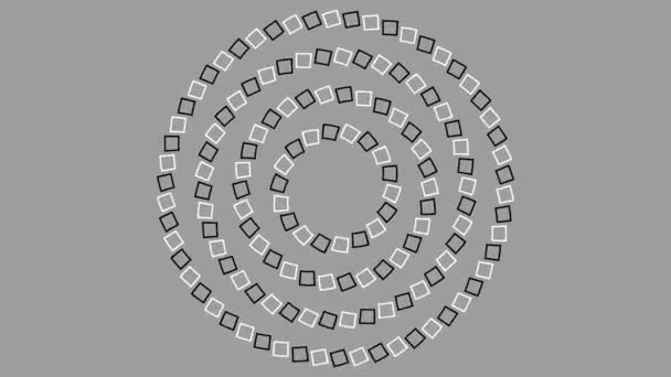Ilusión óptica de espirales entrelazadas formadas a partir de una máscara de cajas en blanco y negro — Vídeo de stock
