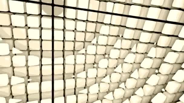 Tiers of Morphing Geometric Shapes Inside a Grid Sphere Interior — Vídeo de stock