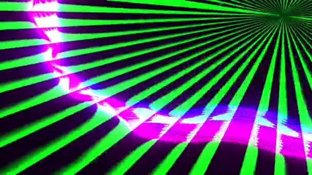 Zielony pokaz światła laserowego z jasnymi wstążkami światła — Wideo stockowe