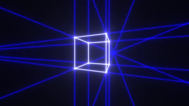レーザー光線によって投影されたキューブの周りに回転 — ストック動画