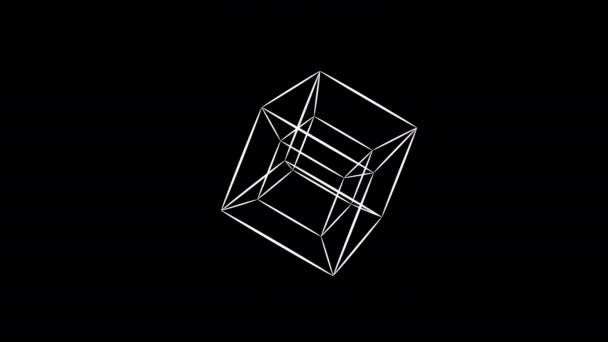 Inversão 4d do Tesseract do cubo de rolamento flutuante — Vídeo de Stock