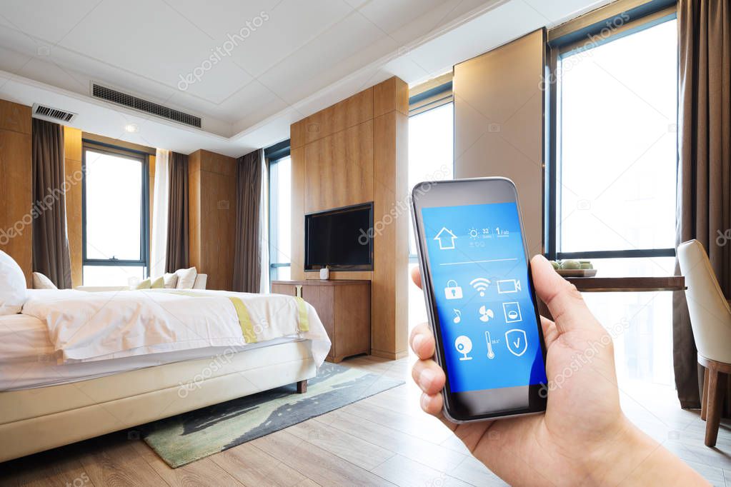 smart phone with smart home and modern room