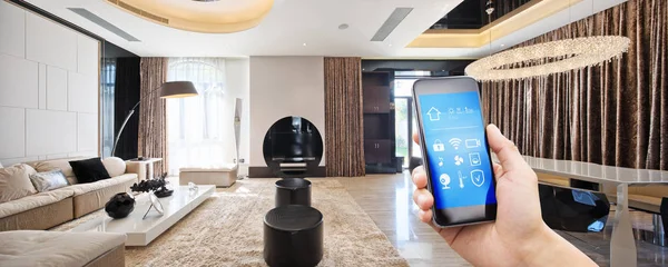 smart phone with apps in modern living room