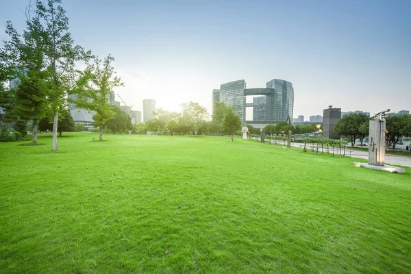 Strada Una Città Moderna Con Grattacieli Sullo Sfondo — Foto Stock