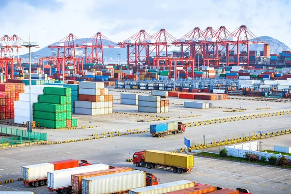 Busy Harbour Full Loads Containers Port — Stock Photo, Image