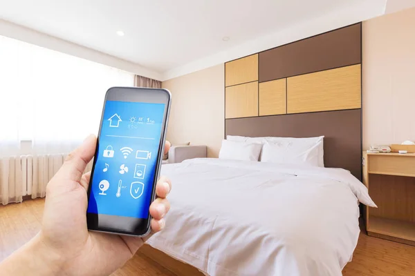 smart phone with smart home and modern room