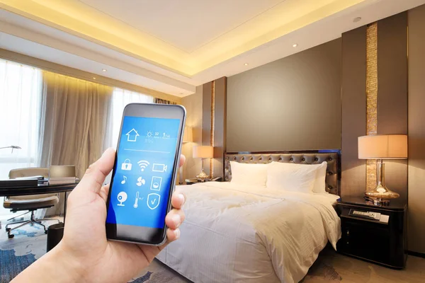 smart phone with smart home and modern room
