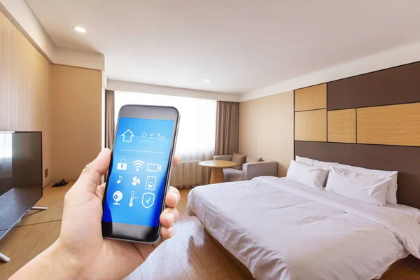 smart phone with smart home and modern room