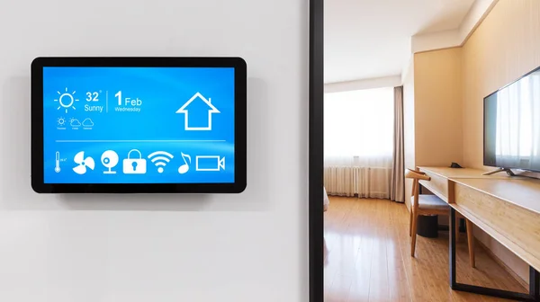 Écran Intelligent Avec Maison Intelligente Chambre Moderne — Photo