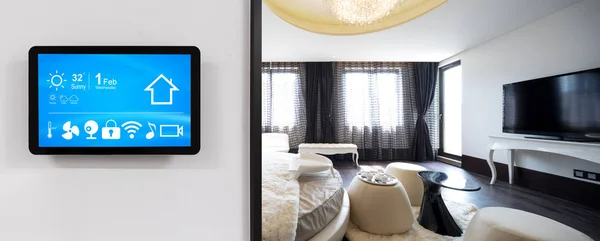 Smart Screen Smart Home Modern Bedroom — Stock Photo, Image