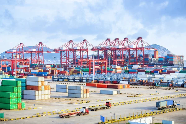 Busy Harbour Full Loads Containers Port — Stock Photo, Image