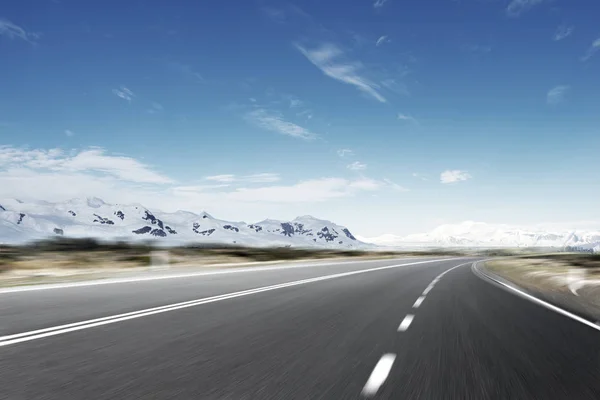 Empty Asphalt Road Snow Mountains — Stock Photo, Image