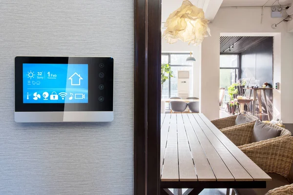 smart home app in control panel in modern restaurant
