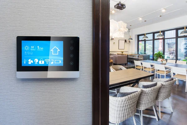 smart home app in control panel in modern restaurant