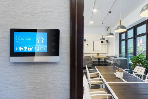 smart home app in control panel in modern restaurant