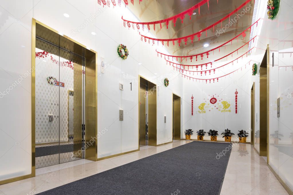 elevator room in modern office lobby