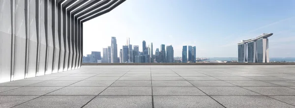 Modern Gebouw Leeg Vloer Met Skyline — Stockfoto