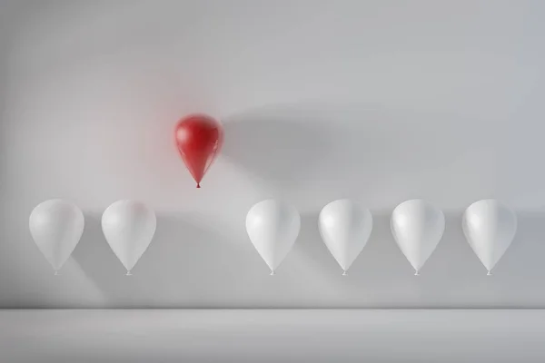 Stand Out Crowd Different Concept One Red Balloon Flying Away — Stock Photo, Image