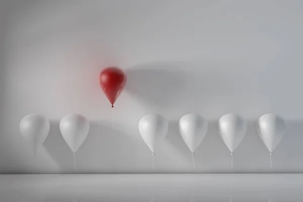 Stand Out Crowd Different Concept One Red Balloon Flying Away — Stock Photo, Image