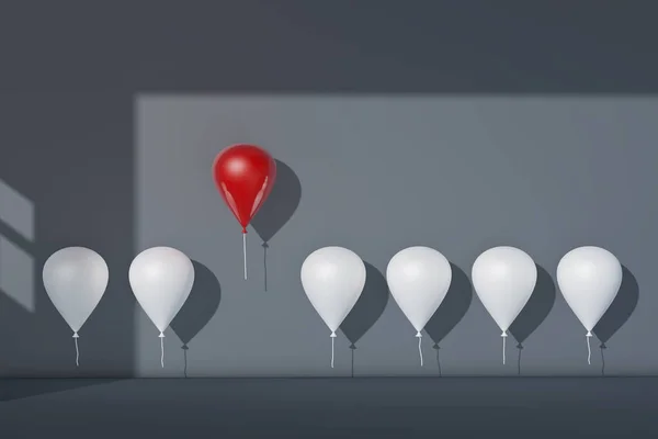 Stand Out Crowd Different Concept One Red Balloon Flying Away — Stock Photo, Image