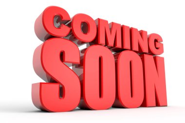 3D coming Soon kırmızı beyaz arka plan üzerinde metin