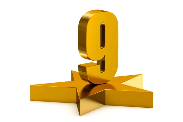 Golden Number Star Podium Rendering Isolated White Background — Stock Photo, Image