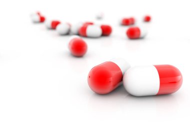 Beyaz arka plan üzerinde 3d render izole kapsül hap.