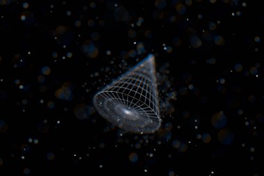 Tel çerçeve dairesel koni. Bağlantılı noktalar ve çizgiler. bağlantı yapısı. 3D illüstrasyon vektör.