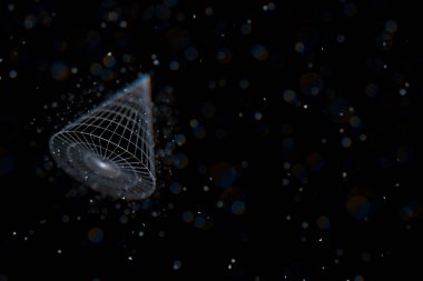 Tel çerçeve dairesel koni. Bağlantılı noktalar ve çizgiler. bağlantı yapısı. 3D illüstrasyon vektör.