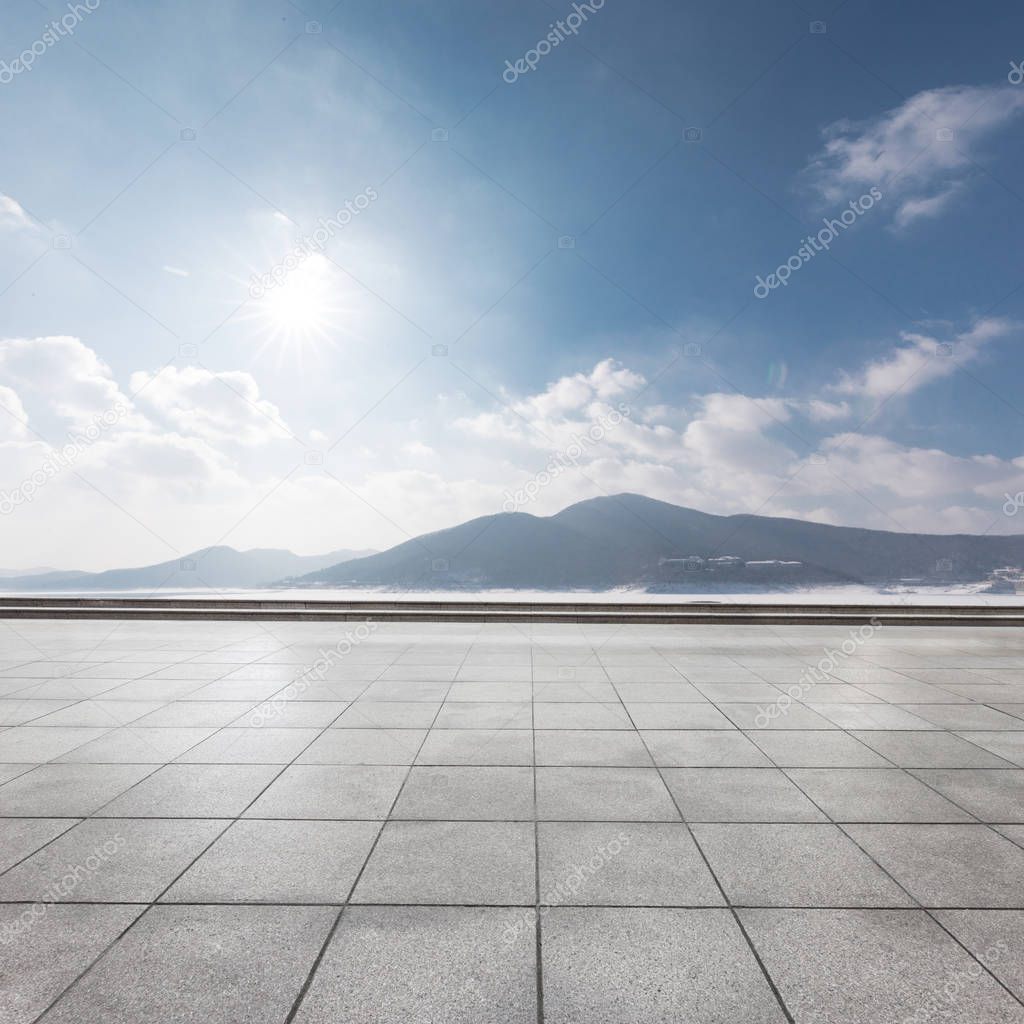 empty ground with blue sky