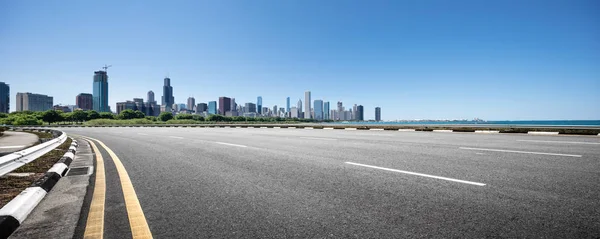 Asfalt Autostrada Nowoczesne Miasto Chicago — Zdjęcie stockowe