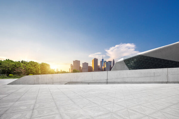 empty floor with modern cityscape in New York