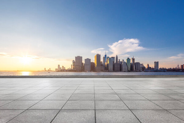 Empty floor with modern cityscape in New York
