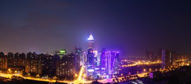 cityscape of Shaoxing city at night clipart
